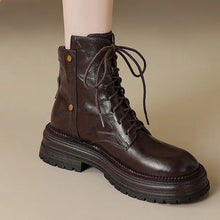 Load image into Gallery viewer, Women's Chunky Sole Lace-Up Ankle Boots - Warm Winter Faux Leather Boots with Tassel Detail