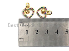 Load image into Gallery viewer, CZ Colorful Micro Pave Hollow Heart With Little Dangle Heart Pendant, Heart Shaped Pave Pendant, Gold plated, 12x14mm, Sku#F826