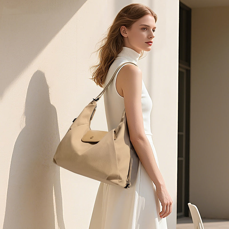 Women's Urban Minimalist Tote Bag - Stylish Fabric Shoulder Bag with Three Straps