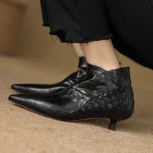 Load image into Gallery viewer, Women's Woven Full-Grain Sheepskin Ankle Boots | Pointed Toe Side Zipper Low Heel