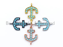 Load image into Gallery viewer, CZ Turquoise Micro Pave Anchor Connector, Blue CZ on Gold/Silver/Rose Gold/Gunmetal Bracelet Necklace Charm,14x23mm, sku#M100