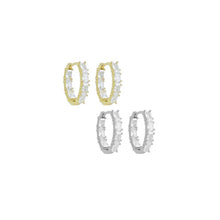 Load image into Gallery viewer, Gold Silver Baguette CZ oval shape Geometry Huggie Earrings, Sku#A239