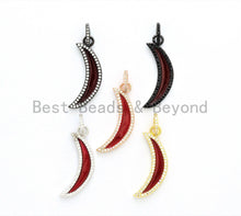 Load image into Gallery viewer, NEW Enamel Red Crescent moon Pendant,CZ Micro Pave Oil Drop Moon pendant,Enamel Charm,Enamel Jewelry,7x32mm,sku#F586