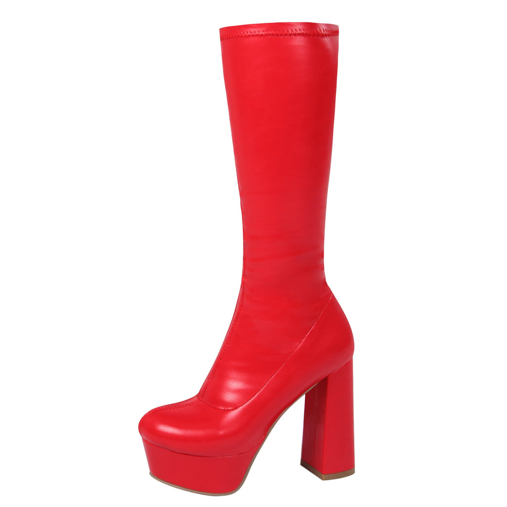Women's Leopard Print Mid-Calf Boots - Chunky Heel Platform Boots with Waterproof Sole