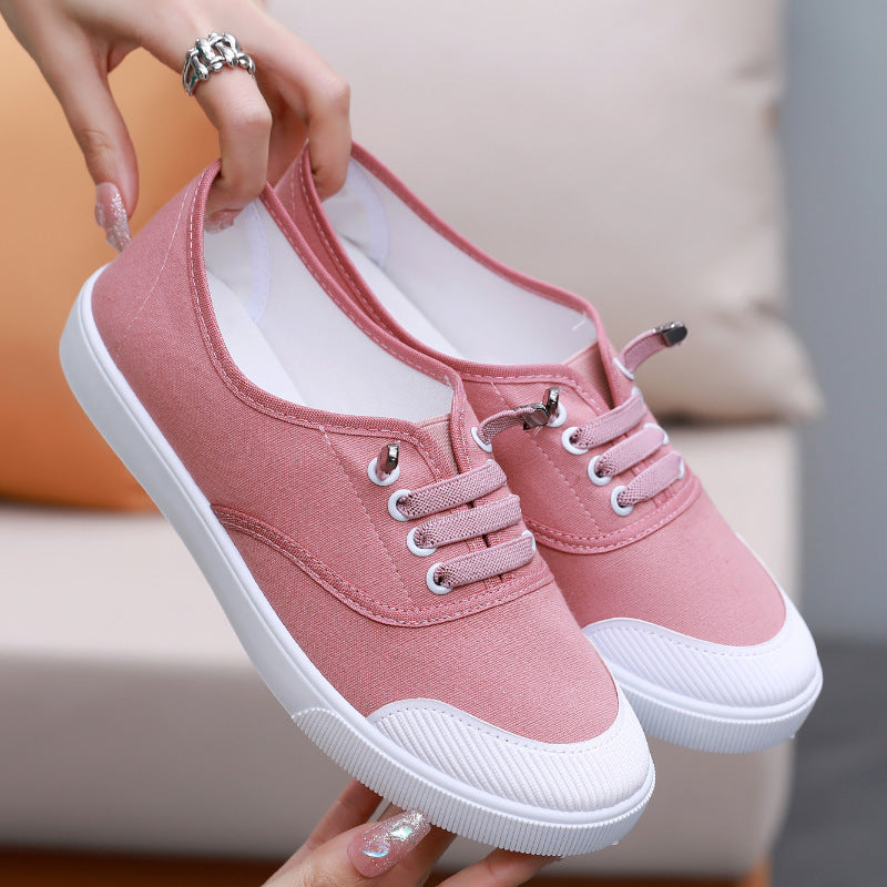 Women's White Canvas Slip-On Sneakers – Flat Sole, Multi-Color | Casual Everyday Shoes
