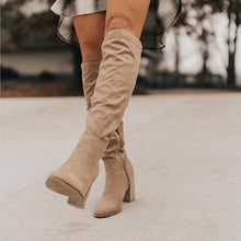 Load image into Gallery viewer, Chunky Heel Thigh-High Boots with Side Zipper for Petite Women | Black Apricot Brown