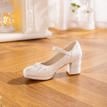 Load image into Gallery viewer, Women's Jacquard Mary Jane Platform Heels | Pearl Bow Waterproof Wedding Shoes