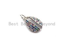 Load image into Gallery viewer, CZ Rainbow Micro Pave Pendant,CZ Paved Cowire Shell Shape Charm, Gold/Silver/Rose Gold/Black Cowire Pendant, 18x11mm, Sku#F747