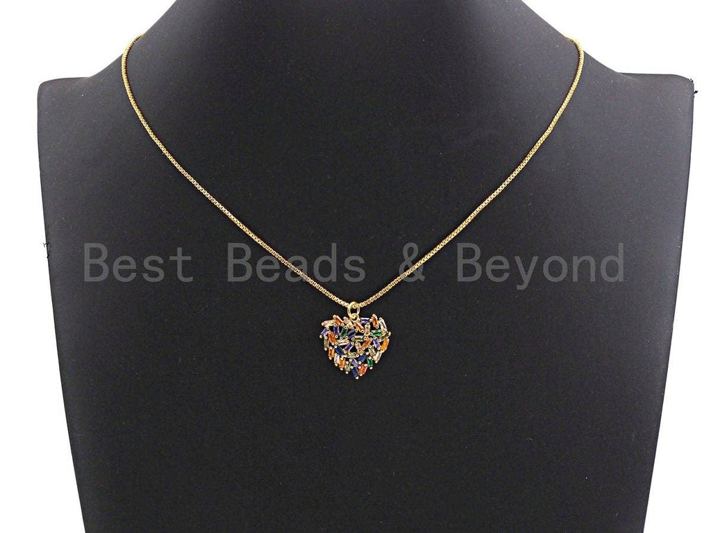 Colorful Baguette CZ Micro Pave Cluster Heart Shape Pendant, Cz Pave Bracelet Necklace Pendant in Gold Finish,21x19mm, sku#F908