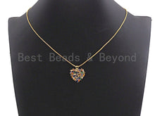 Load image into Gallery viewer, Colorful Baguette CZ Micro Pave Cluster Heart Shape Pendant, Cz Pave Bracelet Necklace Pendant in Gold Finish,21x19mm, sku#F908