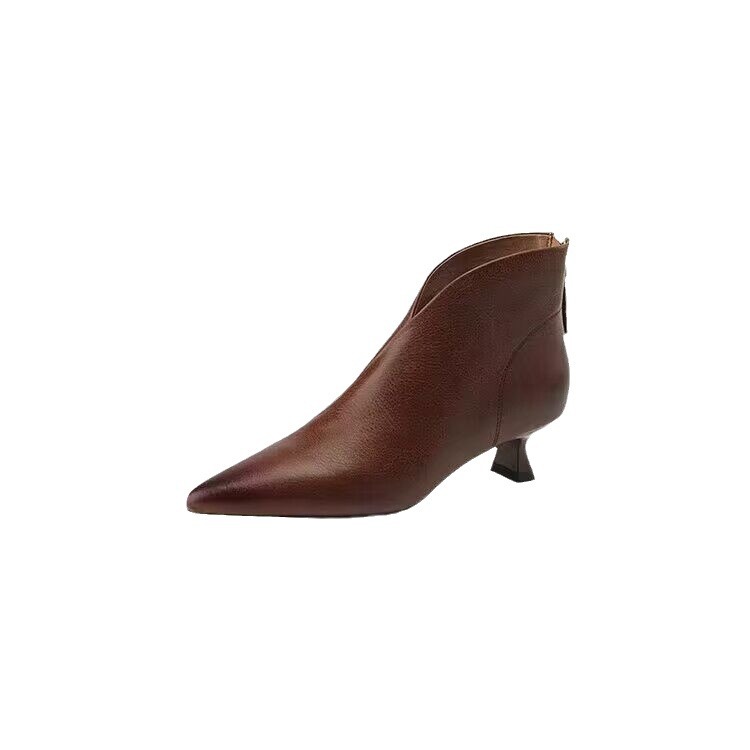 Women's Kitten Heel Ankle Boots – Pointed Toe Back Zipper | French-Style Chic