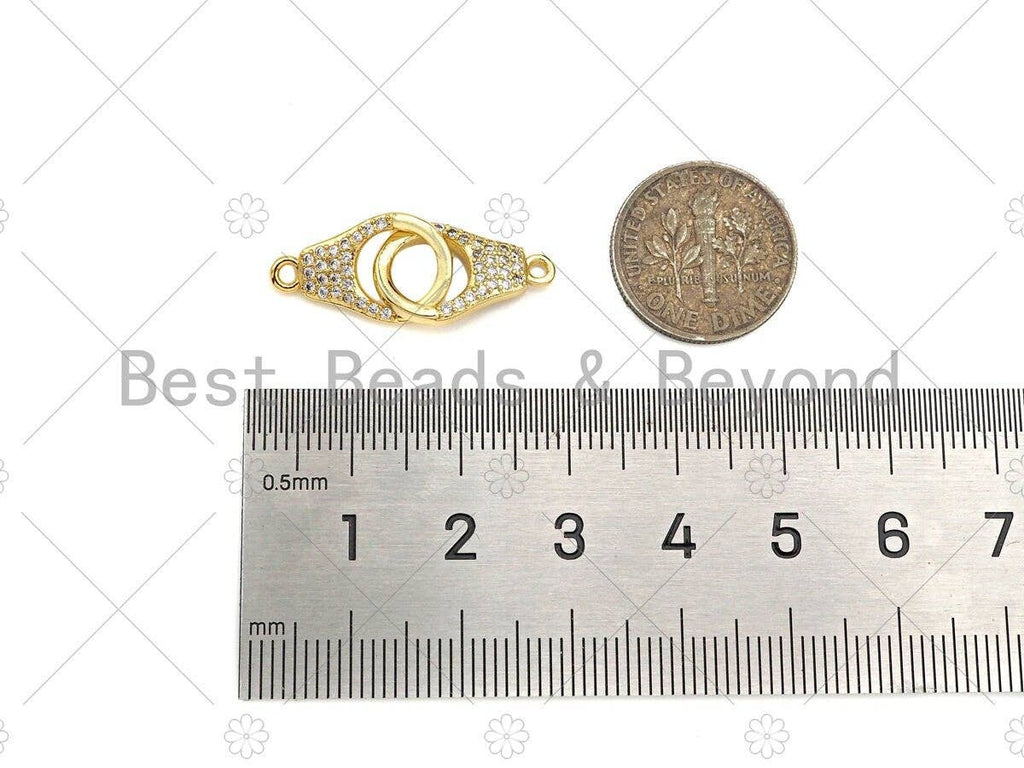 Micro Pave Dainty 18K Gold Handcuff Charm Connectors, Gold Handcuffs Link, Necklace Bracelet Connector, 10x17mm, Sku#LK242