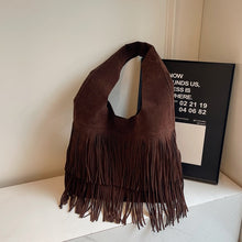 Load image into Gallery viewer, Retro Tassel Bucket Bag for Women – PU Leather Shoulder Bag with Suede Lining