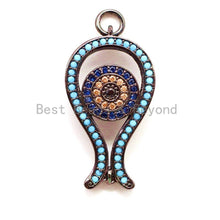 Load image into Gallery viewer, CZ Micro Pave Turquoise Evil Eye Pendant, Cubic Zirconia Pendant/Charm,15x31mm, sku#F27