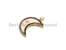 Load image into Gallery viewer, NEW Enamel Crescent moon With Star Pendant,CZ Micro Pave Oil Drop Moon Star pendant,Enamel Charm,Enamel Jewelry,18x25mm,sku#F657