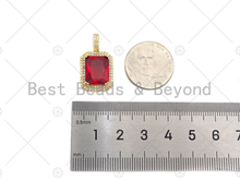 Load image into Gallery viewer, Big Gemstone CZ Micro Pave Square Diamond Shape Pendant/Charm, Pink/Blue/Black/Red Focal Pendant,14x25mm,Sku#LK292
