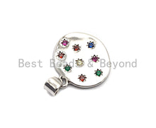 Load image into Gallery viewer, Colorful Star CZ Micro Pave Flat Round Pendant, CZ Pave Pendant, Gold/Rose Gold/Silver/Gunmetal plated, 35x50mm, Sku#F807