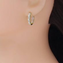 Load image into Gallery viewer, Gold Silver Baguette CZ oval shape Geometry Huggie Earrings, Sku#A239
