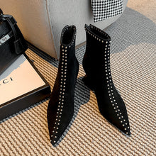 Load image into Gallery viewer, Women's Suede Pointed Toe Chunky Heel Ankle Boots – Back Zipper | Sizes 34–40