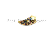 Load image into Gallery viewer, CZ Micro Pave Multi-color OX Horn Pendant, Horn Shaped Pave Pendant, Colorful Gold plated, 9x16mm, Sku#B113