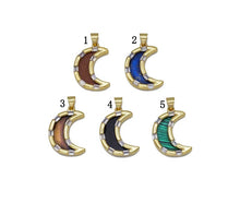 Load image into Gallery viewer, Gold CZ Gemstone Cresent Moon Charm, Sku#LX100