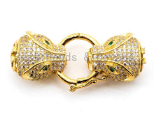 Load image into Gallery viewer, CZ Micro Pave Panther Leopard Head Box Insert Clasp,Cubic Zirconia Clasp,Leopard Head Connector, 12x40x12mm, sku#H103