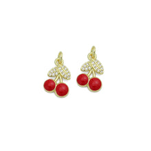 Load image into Gallery viewer, Clear CZ Red Enamel Gold Cherry Charm Pendant,Sku#LK1221