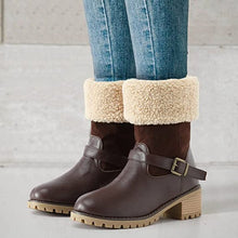 Load image into Gallery viewer, Women's Buckle Chunky Heel Western Boots | Warm Winter Round-Toe Mid Boots