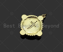 Load image into Gallery viewer, Gold Filled CZ Micro Pave Cross Medallion Pendant,18K Gold Filled Mother of Pearl Charm, Necklace Bracelet Pendant,25x23mm,Sku#LK348
