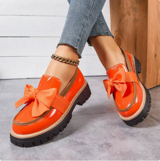 Women's Patent Leather Chunky Heel Loafers | Color-Block Slip-On Shoes EU 36–43