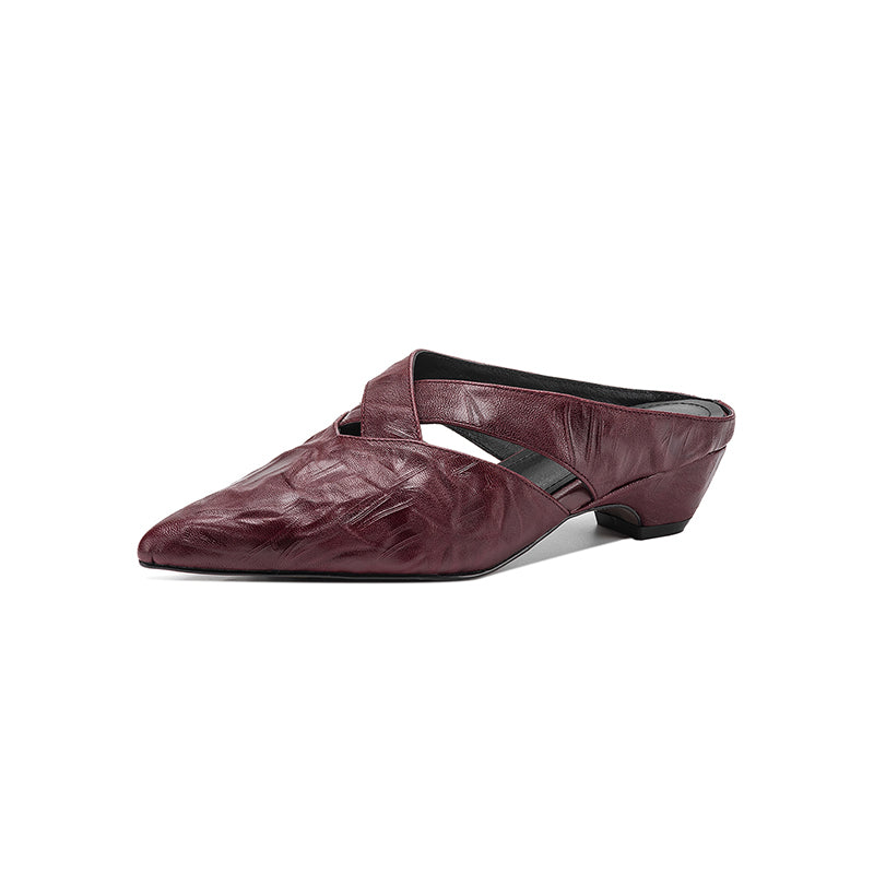 Women's Lambskin Pointed Toe Mules | Crisscross Low Heel Leather Slides