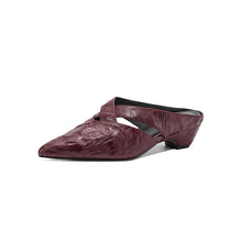 Load image into Gallery viewer, Women's Lambskin Pointed Toe Mules | Crisscross Low Heel Leather Slides