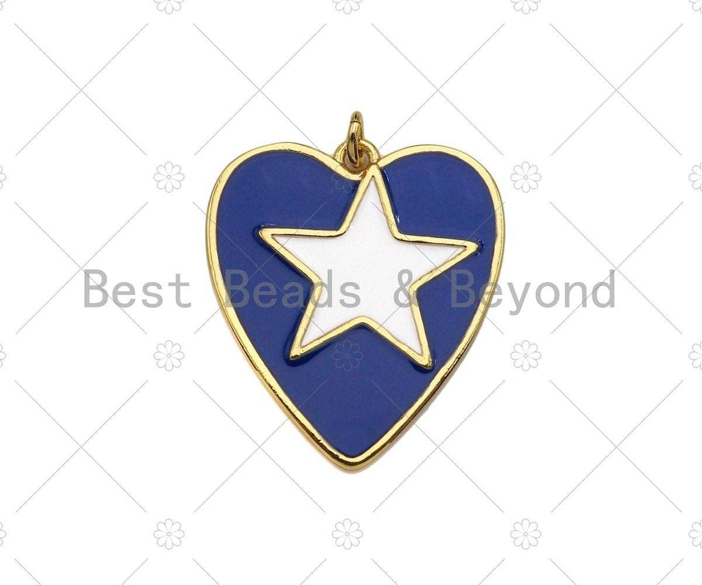 Enamel Colorful Star On Heart Shape Pendant, Enamel Jewelry,Sku#L486