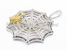 Load image into Gallery viewer, CZ Micro Pave Spide Web Pendant, CZ Spider Halloween Charm, Silver/Gold/Rose Gold/Gunmetal Color, 37x46mm, 1pc,SKU#F299