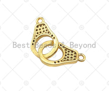 Load image into Gallery viewer, Micro Pave Dainty 18K Gold Handcuff Charm Connectors, Gold Handcuffs Link, Necklace Bracelet Connector, 10x17mm, Sku#LK242