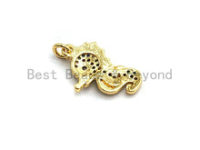 Load image into Gallery viewer, CZ Colorful Micro Pave  Sea Horse Pendant, Sea Horse Shaped Pave Pendant, Seahorse Gold plated, 12x19mm, Sku#F749
