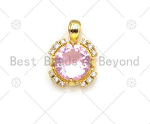 Load image into Gallery viewer, Pink CZ Micro Pave Cute Round Shape Pendant, 18K Gold Filled Round CZ Charm, Big CZ Pave Pendant, 11x15mm, Sku#LK372