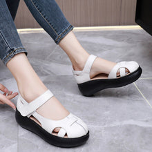 Load image into Gallery viewer, Women's Genuine Leather Closed-Toe Roman Sandals – Velcro Strap Flat Sandals
