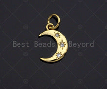 Load image into Gallery viewer, Dainty Gold Star Cresent Moon Charms, Dainty Charms, Moon Pendant, Gold Coin Pendant, Gold Necklace Charms, 9x12mm, Sku#LK114