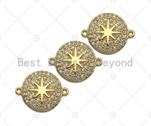 Load image into Gallery viewer, Clear CZ Micro Pave North Star on Round Shape Connector/Link, CZ Pave Bracelet Necklace Connector in Gold Finish,17x22mm,sku#LK149