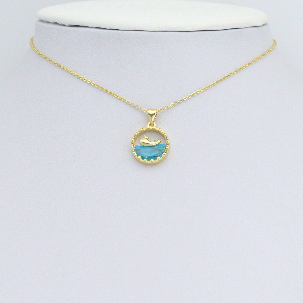Whale On Blue Ocean Charm Pendant, Sku#LD702