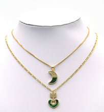 Load image into Gallery viewer, CZ Malachite Star Moon Heart Cross Charm, Sku#L667