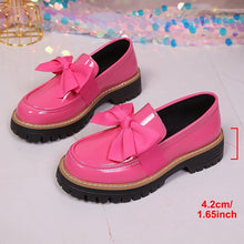 Load image into Gallery viewer, Women's Bow Tie Chunky Heel Pumps - Slip-On Round Toe Loafers
