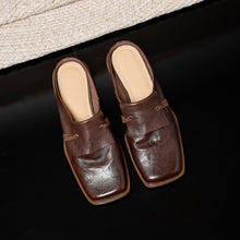 Load image into Gallery viewer, Women's Square Toe Leather Mule Slides | Full-Grain Calfskin Slip-On Low Heel