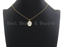 Load image into Gallery viewer, CZ Pave White Cobalt Enamel Star Moon on Round Pendant,Ename