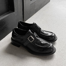 Load image into Gallery viewer, Women's Washed Leather Monk Strap Loafers | Handmade Buckle Low Block Heel Shoes