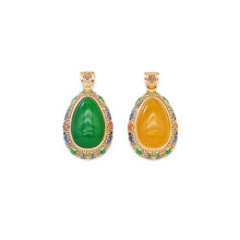 Load image into Gallery viewer, Large Colorful CZ Gold Yellow Green Jade Teardrop Charm, Sku#LX343