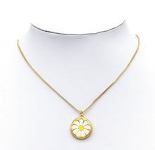 Load image into Gallery viewer, White Enamel Daisy Flower On Round Coin Pendant, Sku#L648