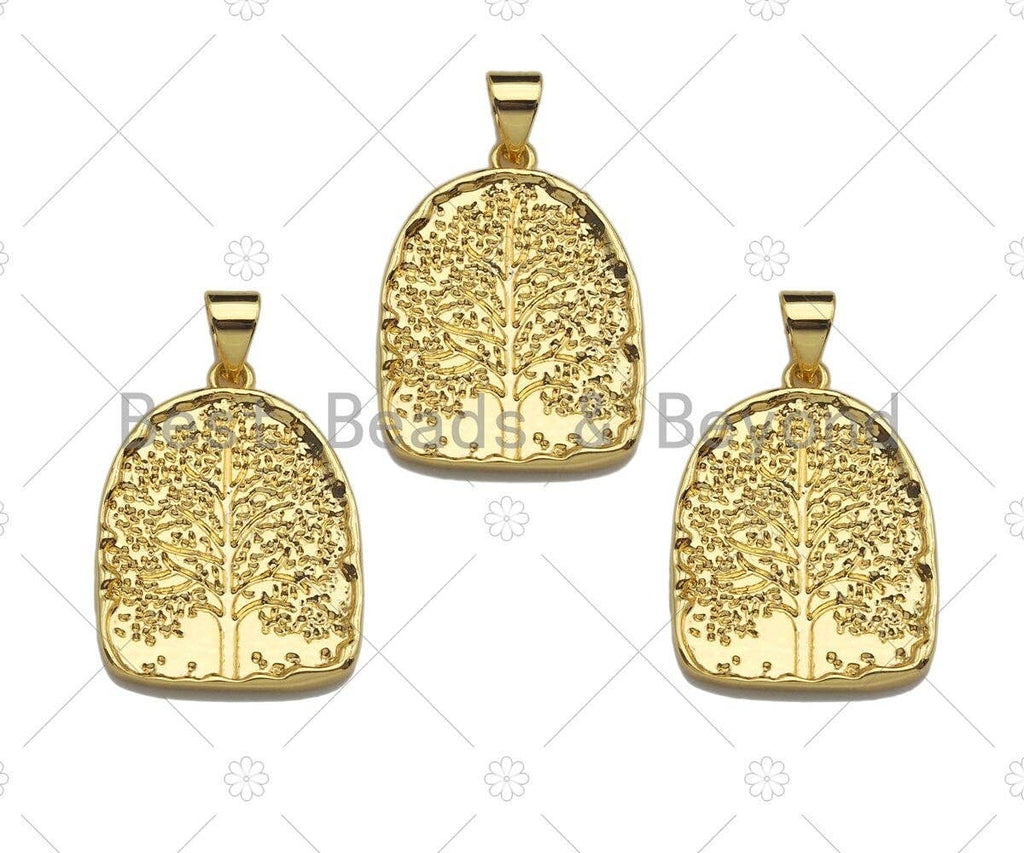 Dainty Gold Silver Life Tree Charms, Dainty Medallion Charms, Gold Silver Pendant, Medallion Necklace Charms, 17x23mm, Sku#L333