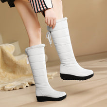 Load image into Gallery viewer, Women's Wedge Heel High-Top Snow Boots – Faux Fur Lined, Rubber Sole | Black &amp; White